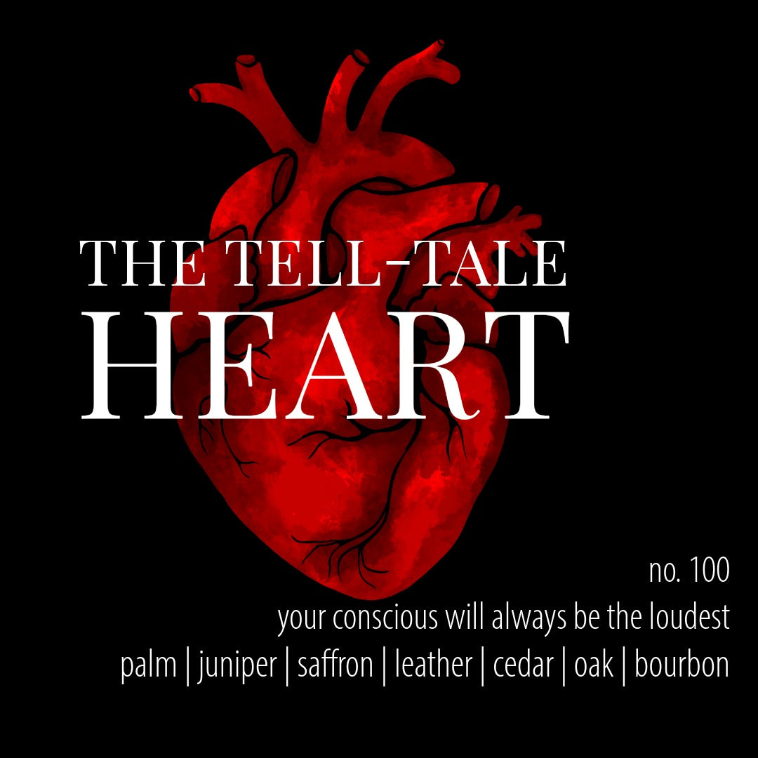 No. 100 - THE TELL-TALE HEART PERFUME: a bergamot & dry wood scent