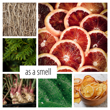 A collage of six ingredient-style photos with a central label reading &