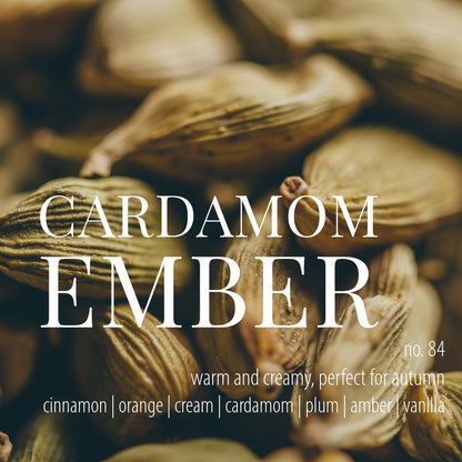 A close-up of cardamom pods with large white text reading &